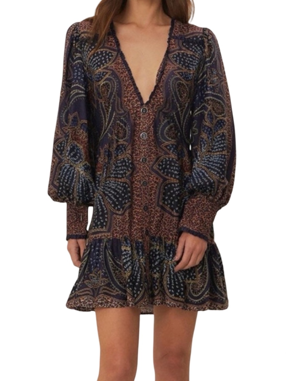 Farm Rio NWT Floral Glam Blue Mini Dress Size XXS